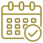 Calendar icon with check mark graphic.